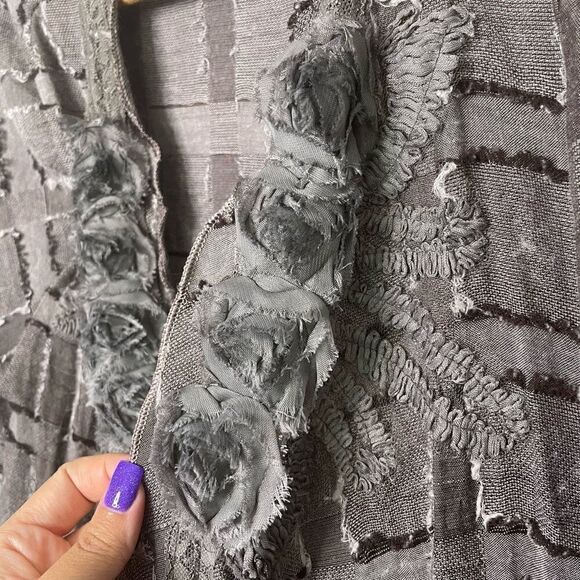 Pretty Angel Women's Brown Distressed Linen Blend Open Front Cardigan Size L - Picture 5 of 9